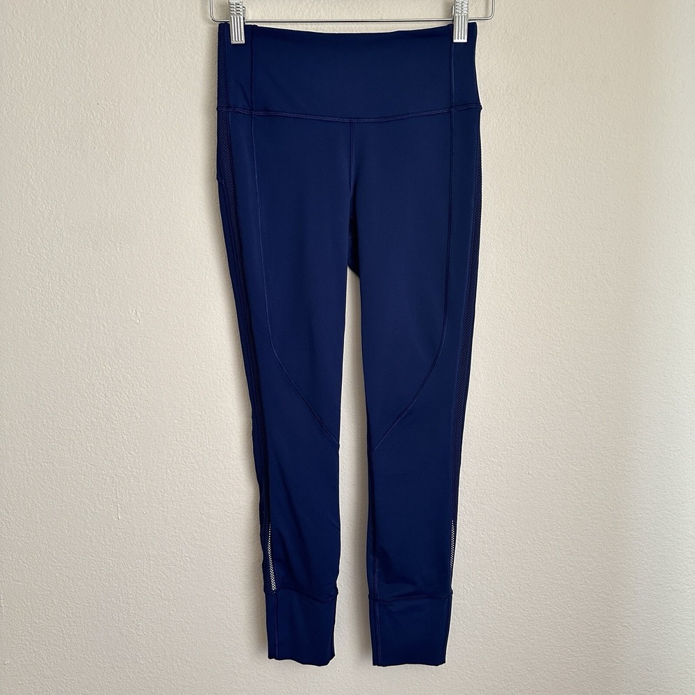 Lululemon Hit It 7/8 Leggings Women 4 Blue Violet Mesh Running T60416